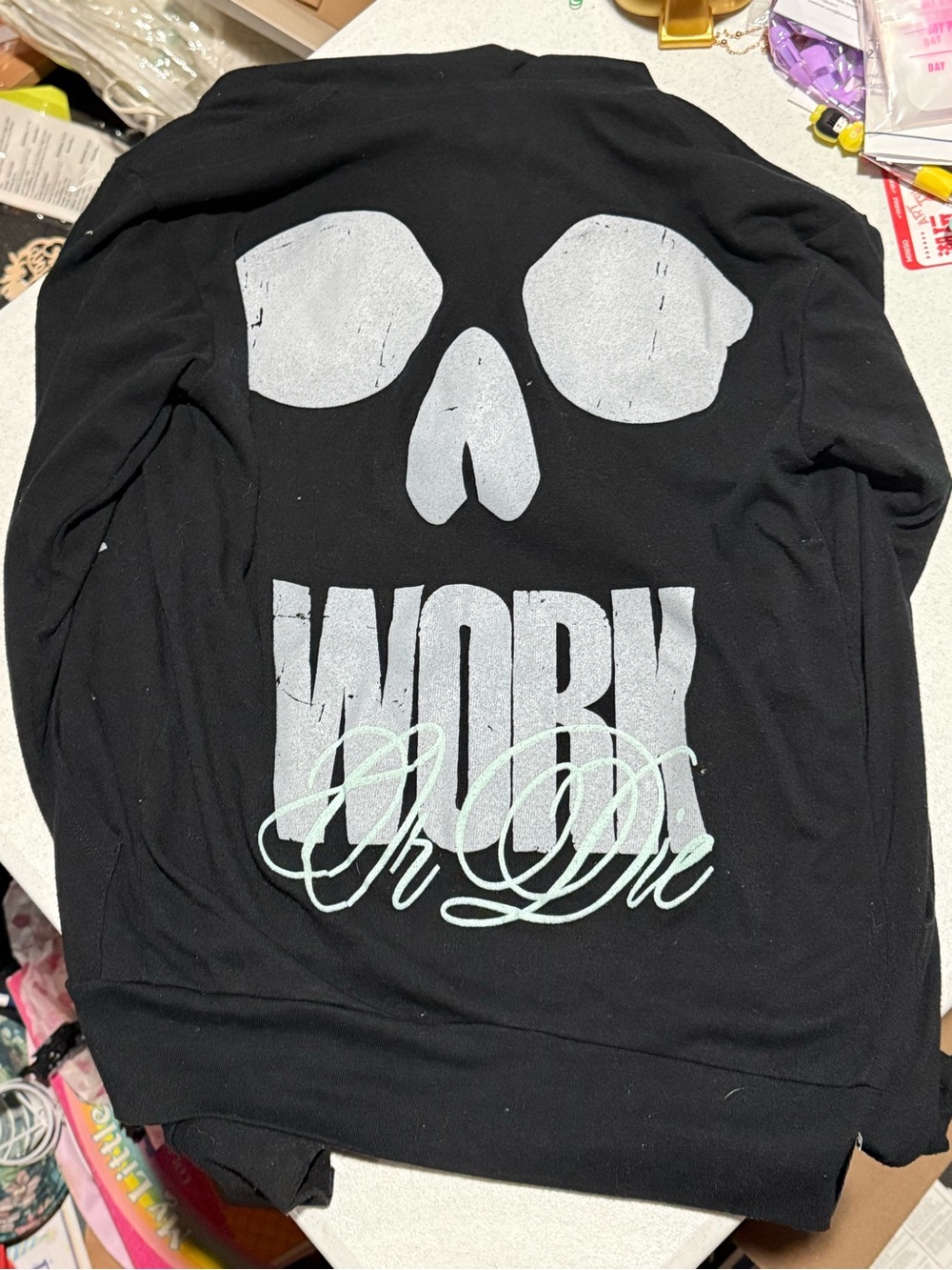 Work or Die Flag Nor Fail Zip Up Light Weight, black grey n mint XS